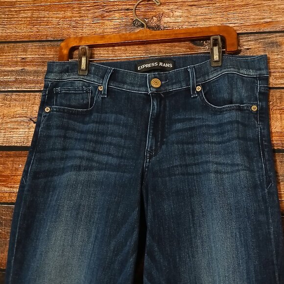 Express Jeans 12 Wide Leg Flare Dark Wash Blue Denim Stretch READ - Picture 4 of 8